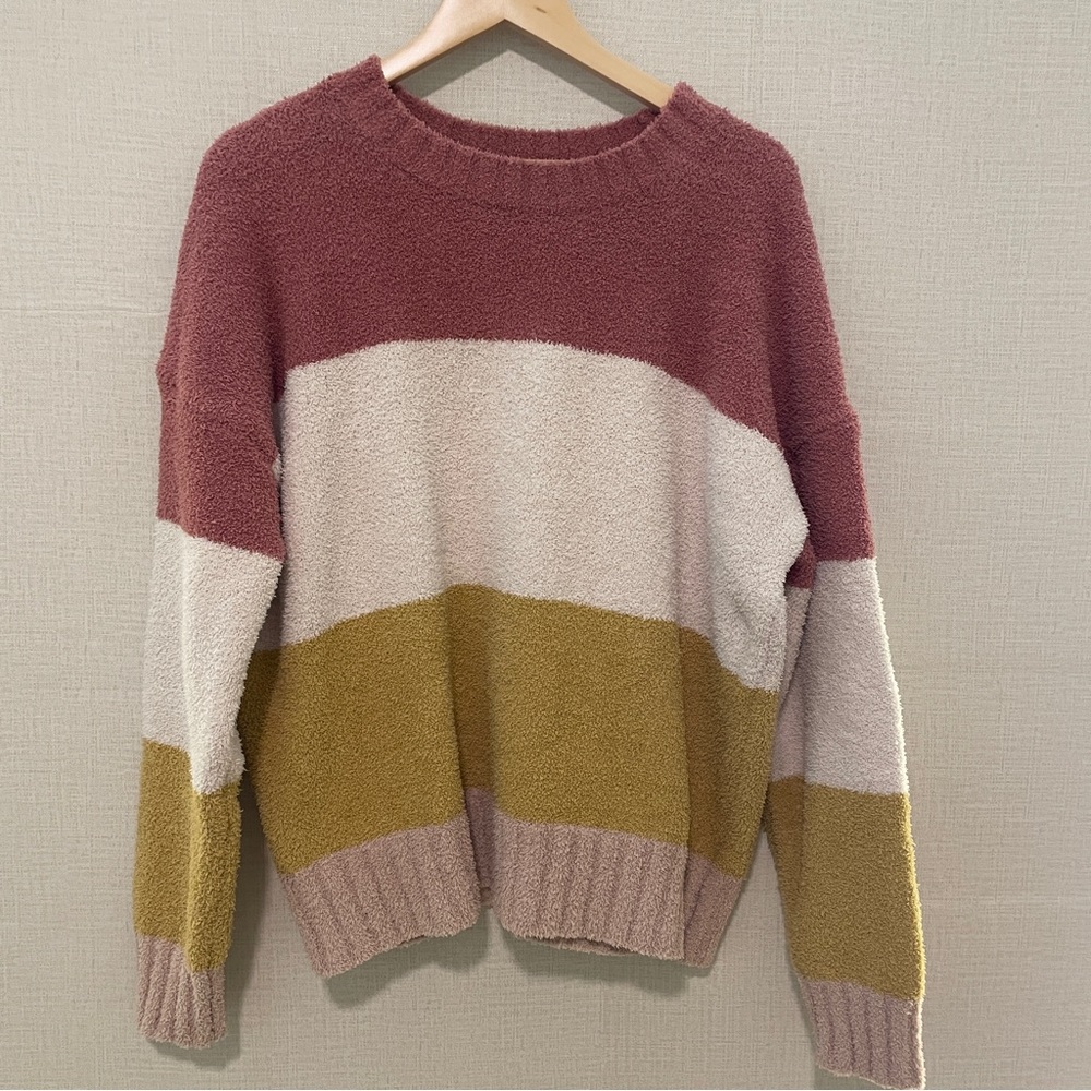 TXS color block sweater. Rose, beige, and mustard. Size xl